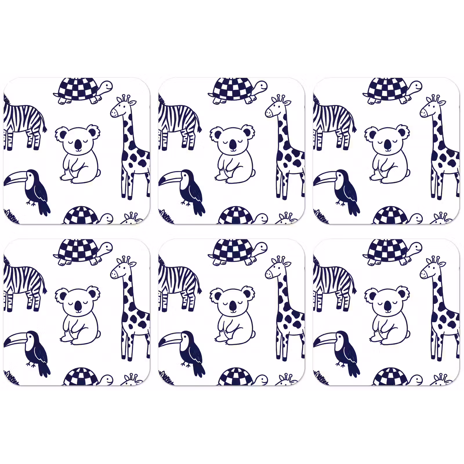 Untersetzer - Tiere – Muster – Kinderzimmer – Grafisch – Weiß-Blau — 1