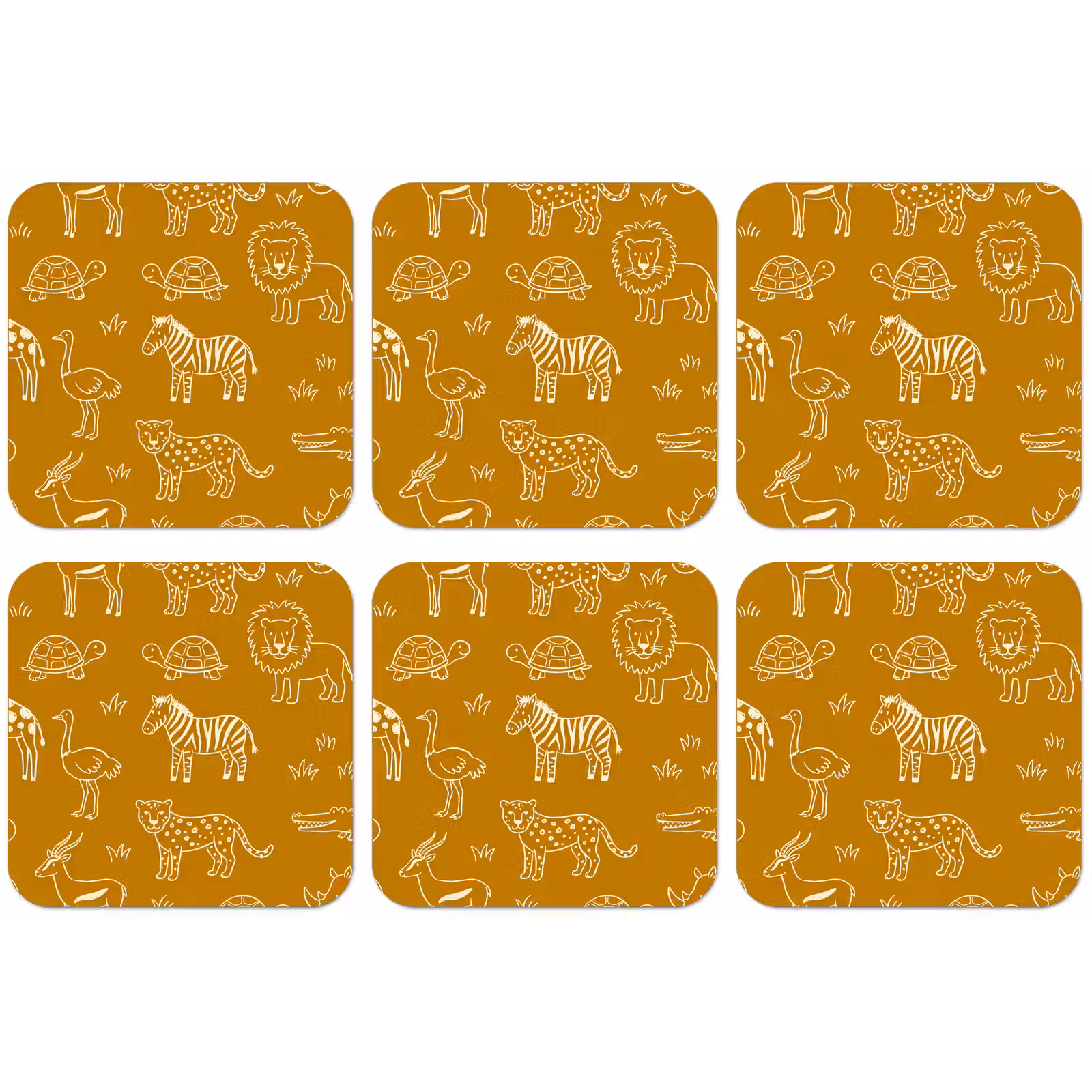 Untersetzer - Tiere – Safari – Muster – Kindlich – Ocker — 1