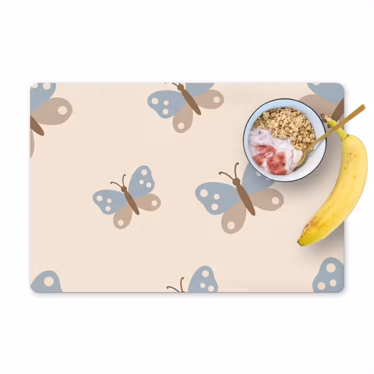 Tischset - 6 Stück - Insekt – Schmetterlingsmuster – Abstrakt – Blau – Beige — 1