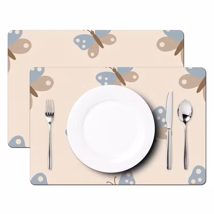 Tischset - 6 Stück - Insekt – Schmetterlingsmuster – Abstrakt – Blau – Beige — 2