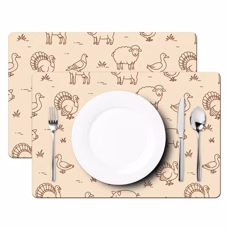 Tischset - 6 Stück - Tiere – Muster – Bauernhof – Minimalistisch – Beige — 2