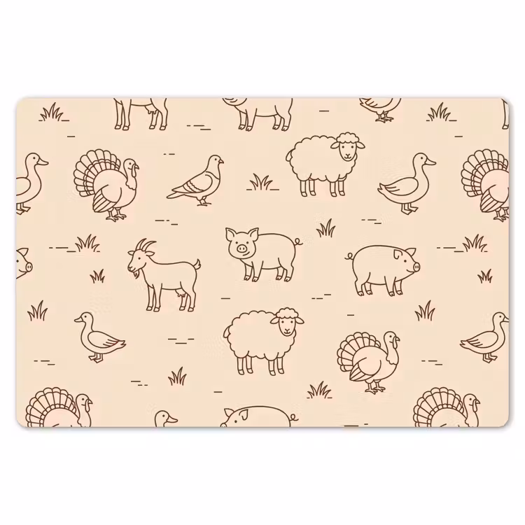 Tischset - 6 Stück - Tiere – Muster – Bauernhof – Minimalistisch – Beige — 6