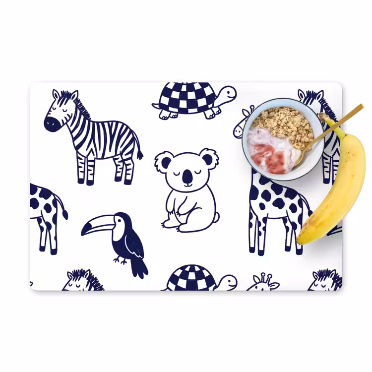 Tischset - 6 Stück - Tiere – Muster – Kinderzimmer – Grafisch – Weiß-Blau — 1