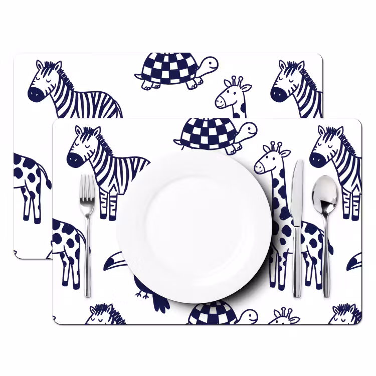 Tischset - 6 Stück - Tiere – Muster – Kinderzimmer – Grafisch – Weiß-Blau — 2