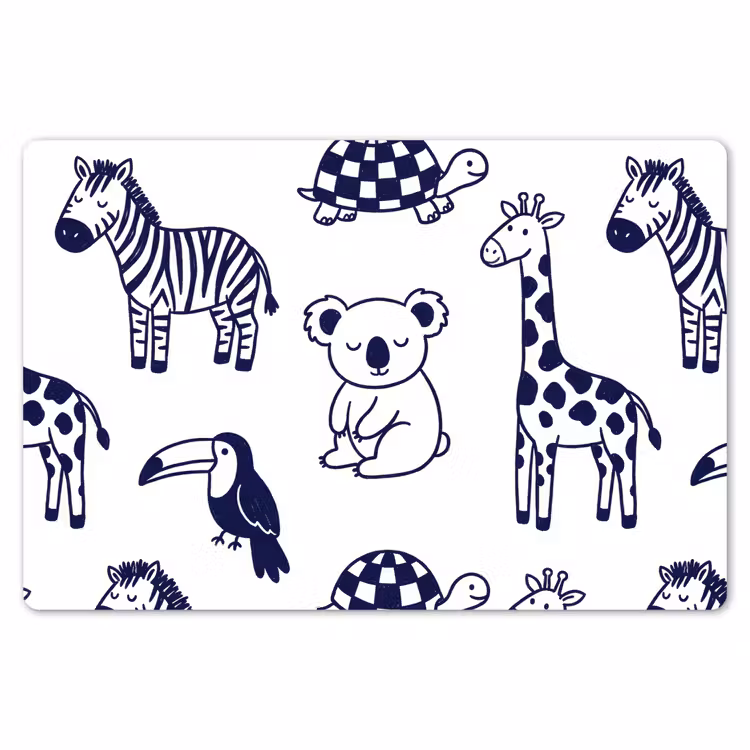 Tischset - 6 Stück - Tiere – Muster – Kinderzimmer – Grafisch – Weiß-Blau — 6