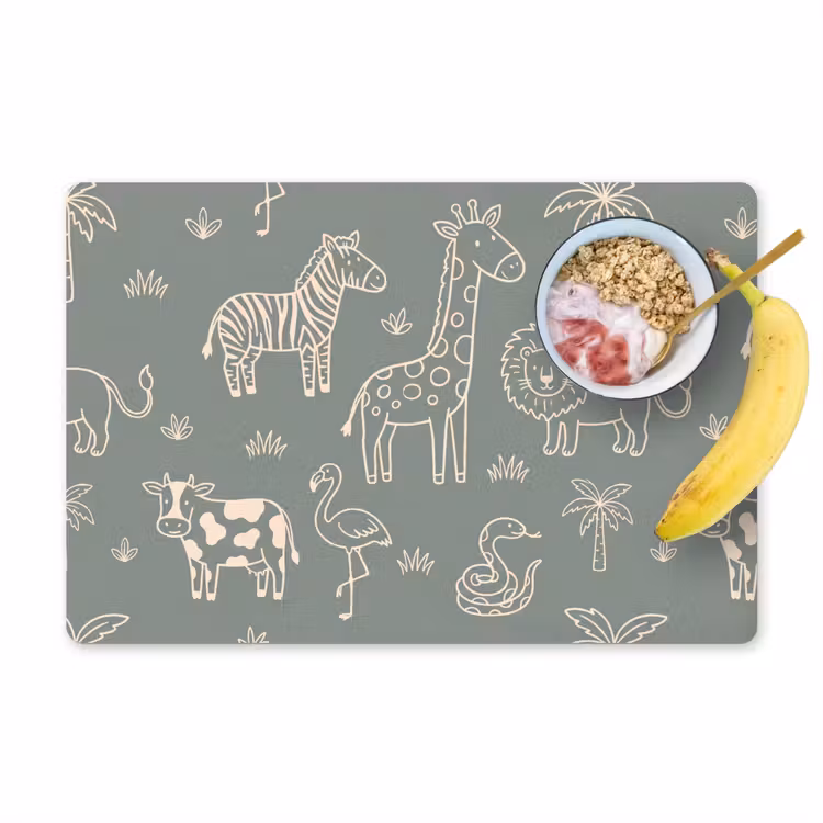 Tischset - 6 Stück - Tiere – Safari – Muster – Illustration – Grün — 1