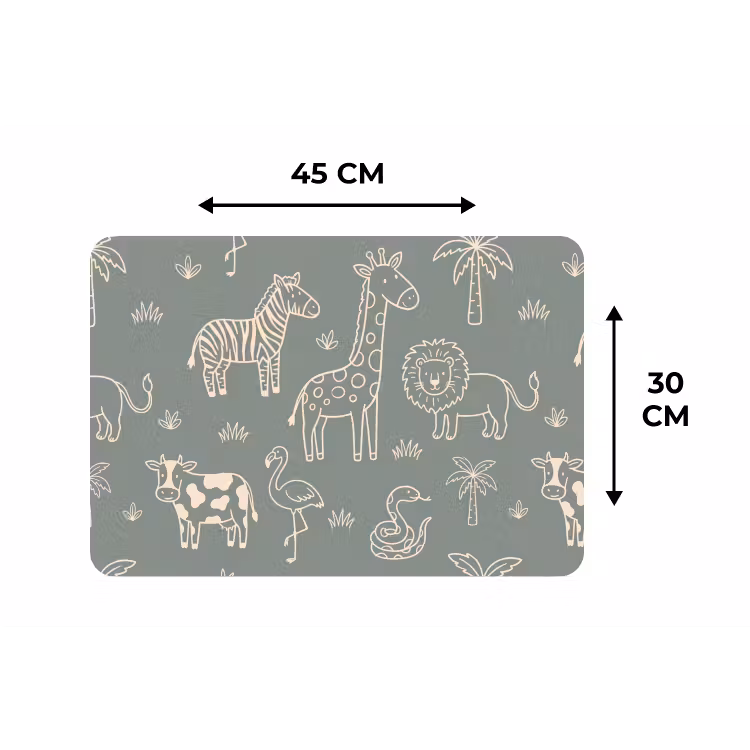 Tischset - 6 Stück - Tiere – Safari – Muster – Illustration – Grün — 3