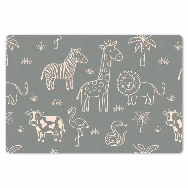 Tischset - 6 Stück - Tiere – Safari – Muster – Illustration – Grün — 6
