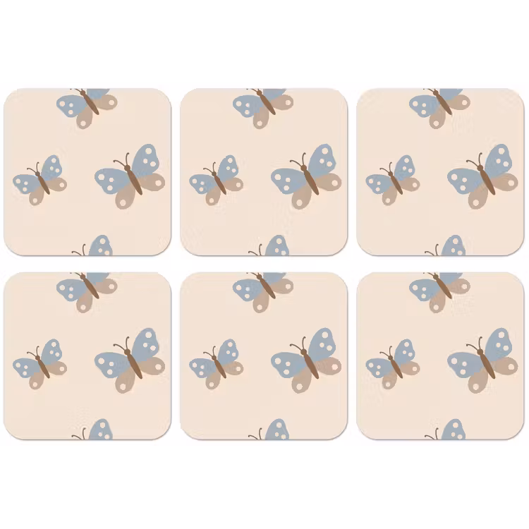Untersetzer - Insekt – Schmetterlingsmuster – Abstrakt – Blau – Beige — 1