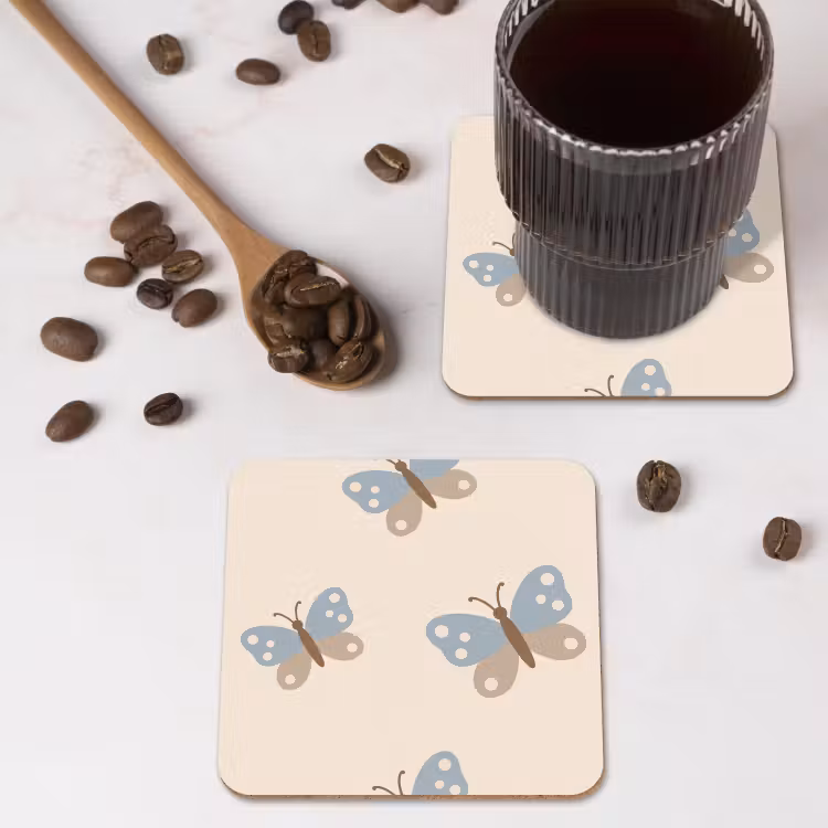 Untersetzer - Insekt – Schmetterlingsmuster – Abstrakt – Blau – Beige — 4