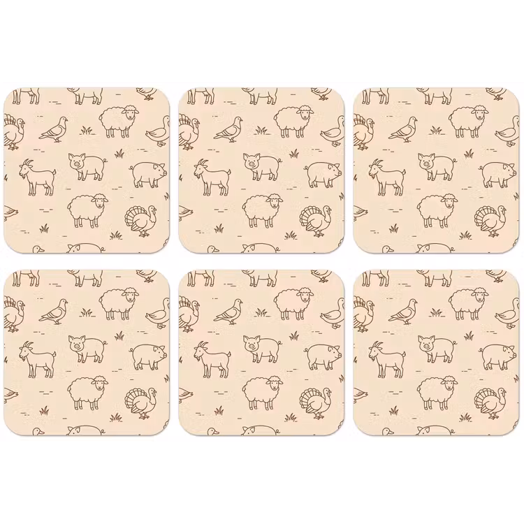 Untersetzer - Tiere – Muster – Bauernhof – Minimalistisch – Beige — 1