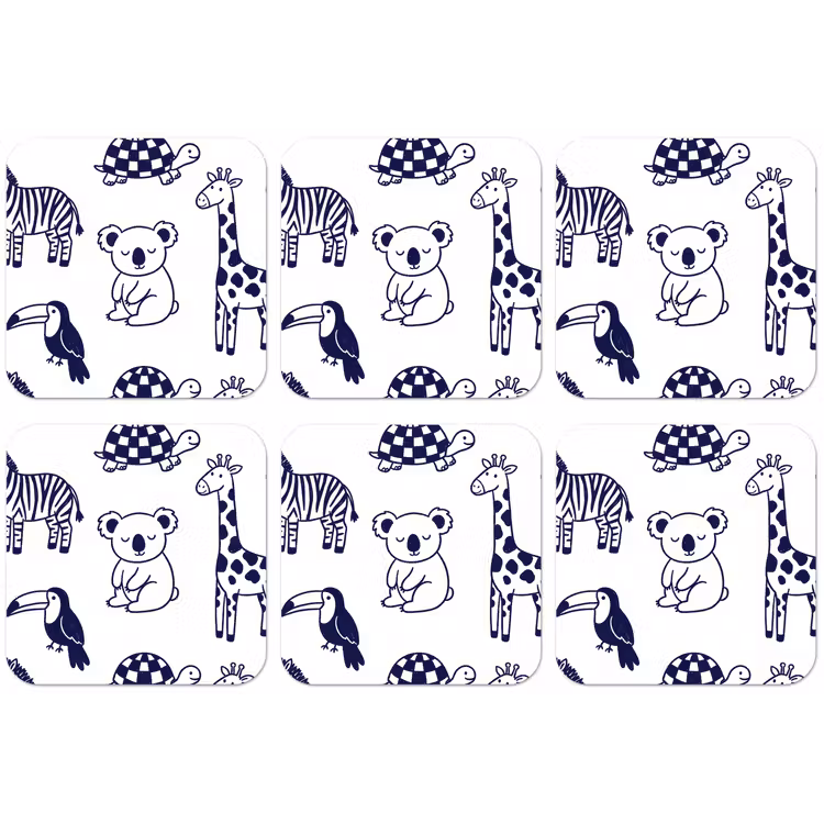 Untersetzer - Tiere – Muster – Kinderzimmer – Grafisch – Weiß-Blau — 1