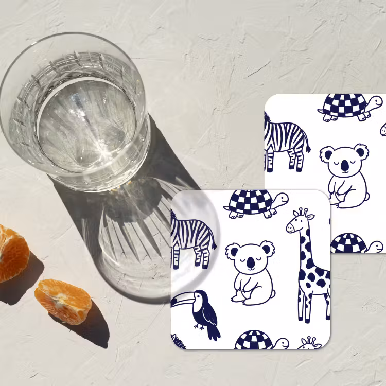 Untersetzer - Tiere – Muster – Kinderzimmer – Grafisch – Weiß-Blau — 2
