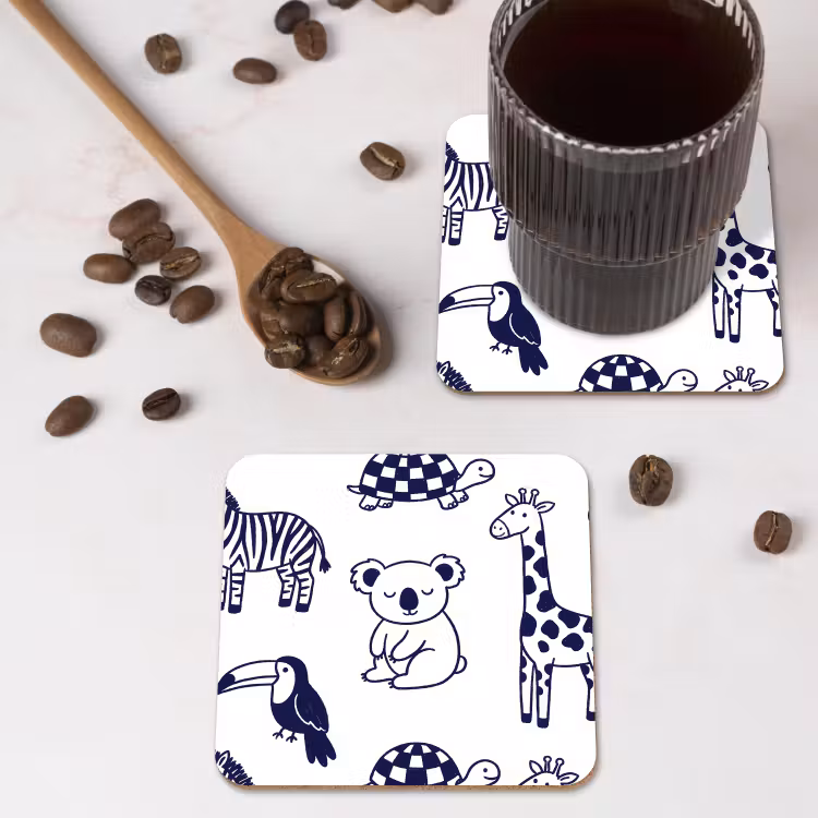 Untersetzer - Tiere – Muster – Kinderzimmer – Grafisch – Weiß-Blau — 4