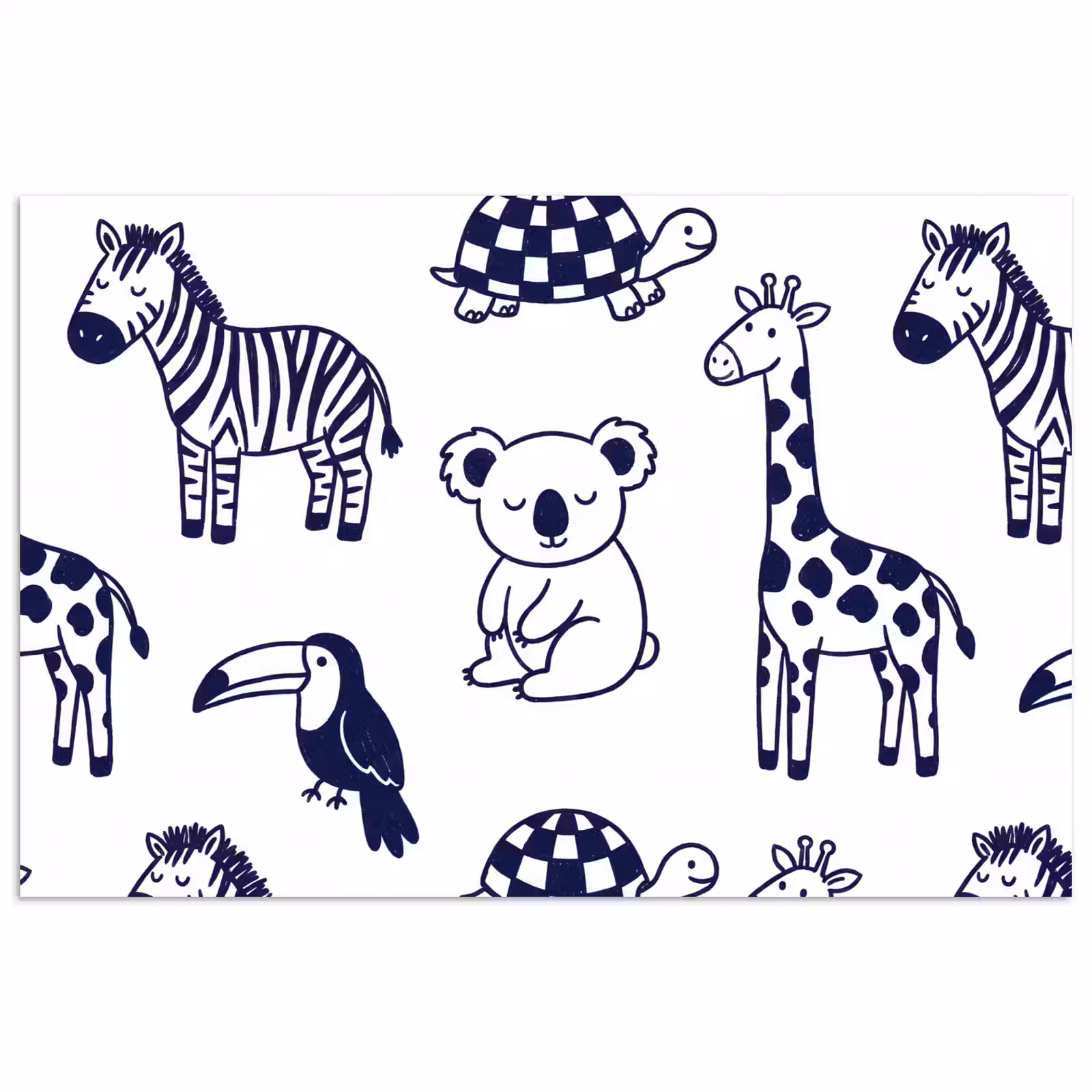 Poster - Tiere – Muster – Kinderzimmer – Grafisch – Weiß-Blau — 1
