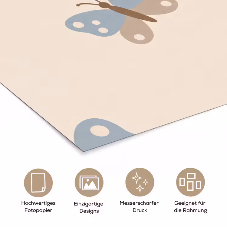 Poster - Insekt – Schmetterlingsmuster – Abstrakt – Blau – Beige — 5