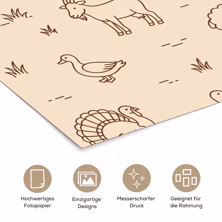 Poster - Tiere – Muster – Bauernhof – Minimalistisch – Beige — 5