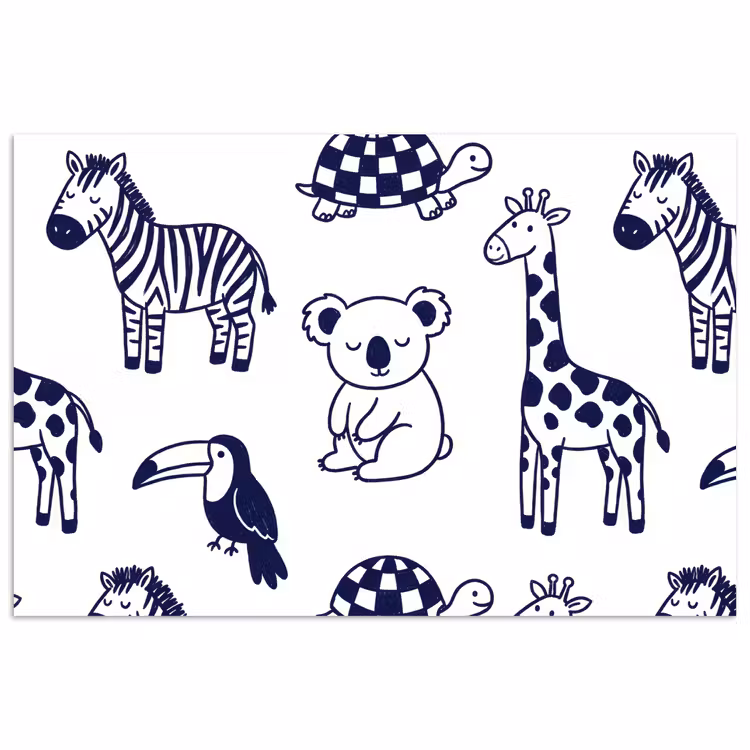 Poster - Tiere – Muster – Kinderzimmer – Grafisch – Weiß-Blau — 1