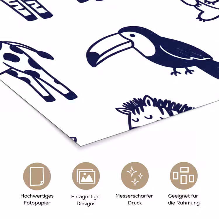 Poster - Tiere – Muster – Kinderzimmer – Grafisch – Weiß-Blau — 5