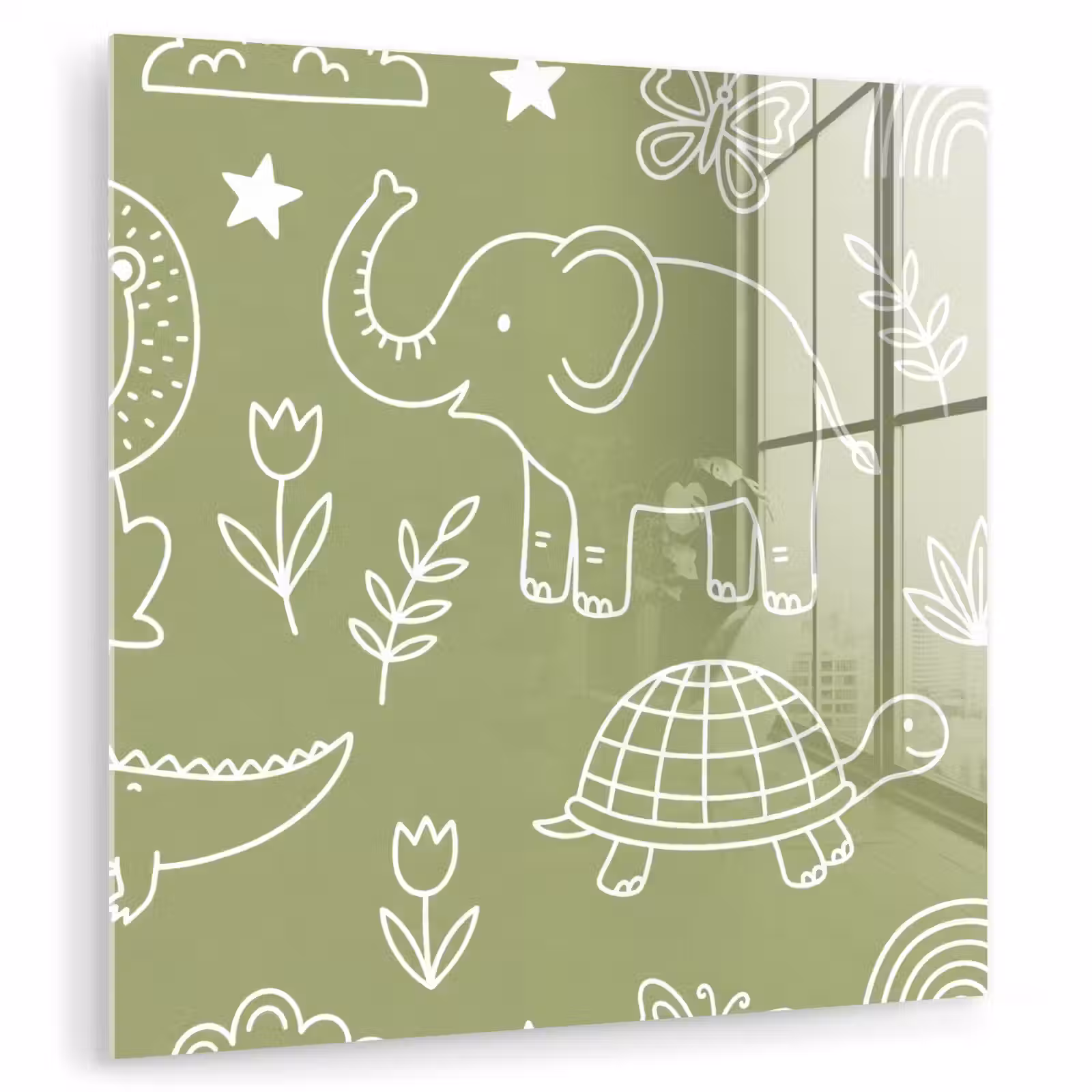 Glasbild - Tiere – Muster – Illustration – Natur – Grün — 1