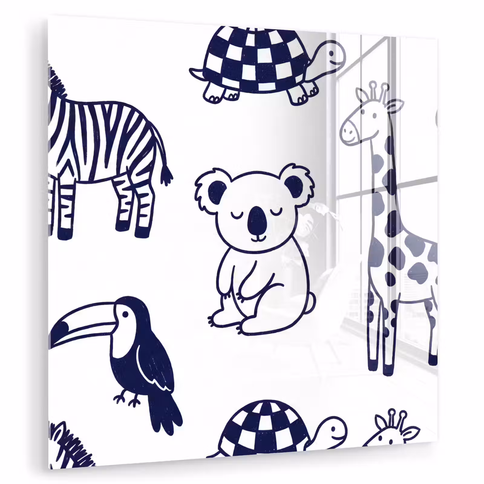 Glasbild - Tiere – Muster – Kinderzimmer – Grafisch – Weiß-Blau — 1