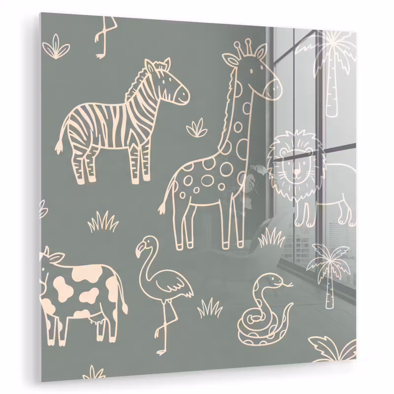 Glasbild - Tiere – Safari – Muster – Illustration – Grün — 1