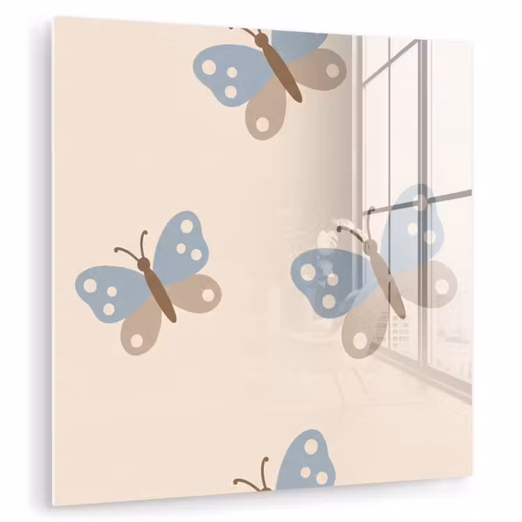 Glasbild - Insekt – Schmetterlingsmuster – Abstrakt – Blau – Beige — 1