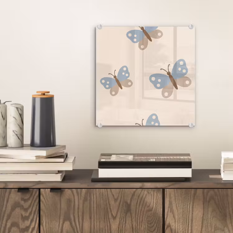 Glasbild - Insekt – Schmetterlingsmuster – Abstrakt – Blau – Beige — 2