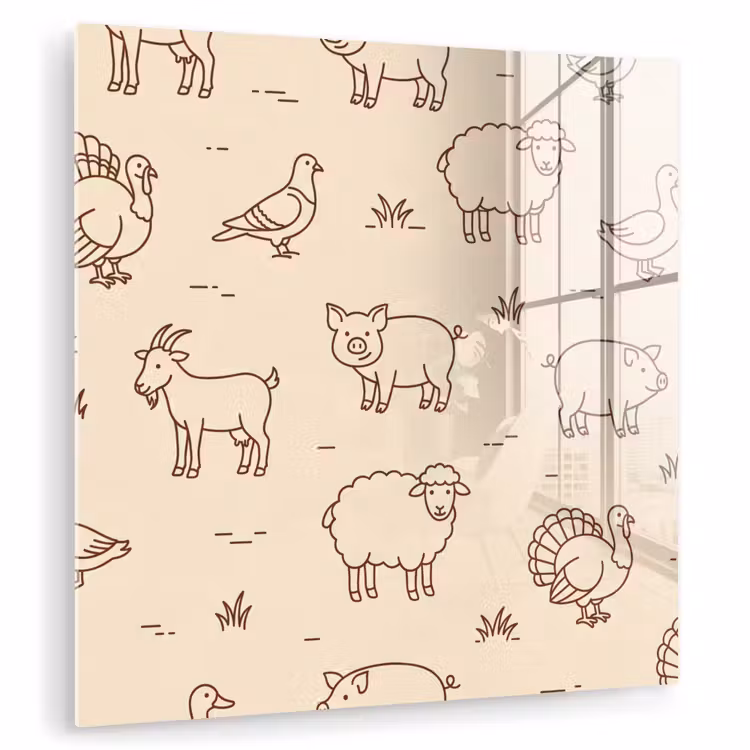 Glasbild - Tiere – Muster – Bauernhof – Minimalistisch – Beige — 1