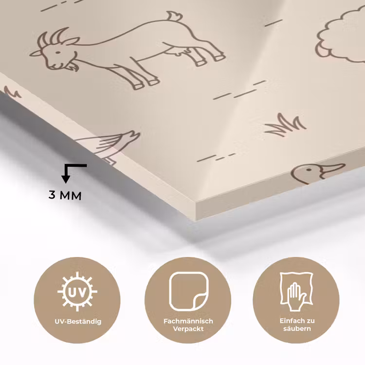 Glasbild - Tiere – Muster – Bauernhof – Minimalistisch – Beige — 3