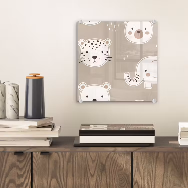 Glasbild - Tiere – Muster – Illustration – Modern – Beige — 2