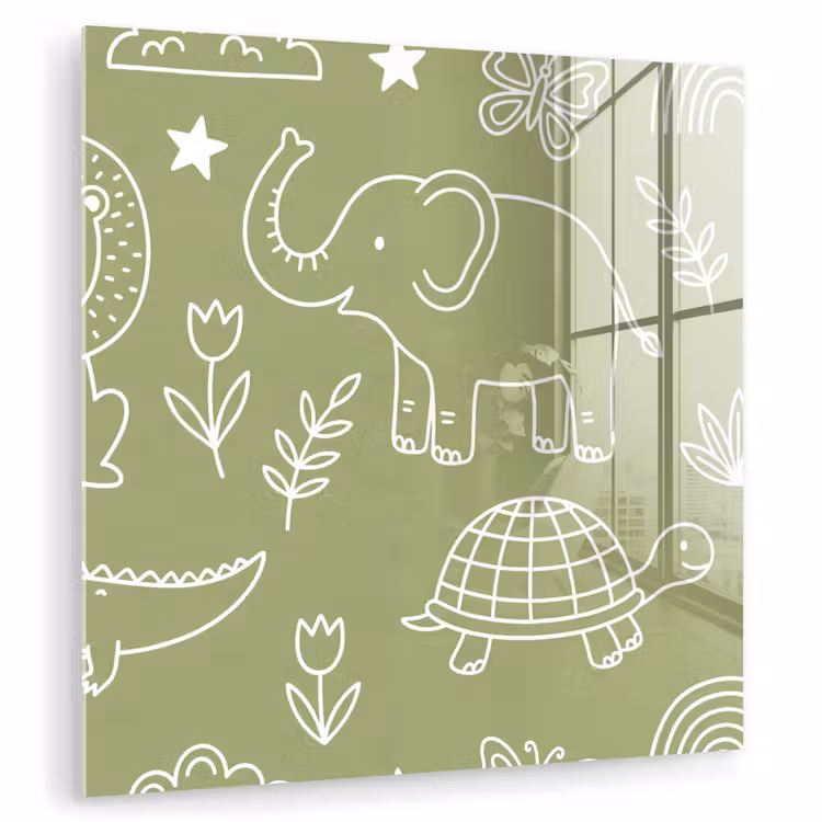 Glasbild - Tiere – Muster – Illustration – Natur – Grün — 1
