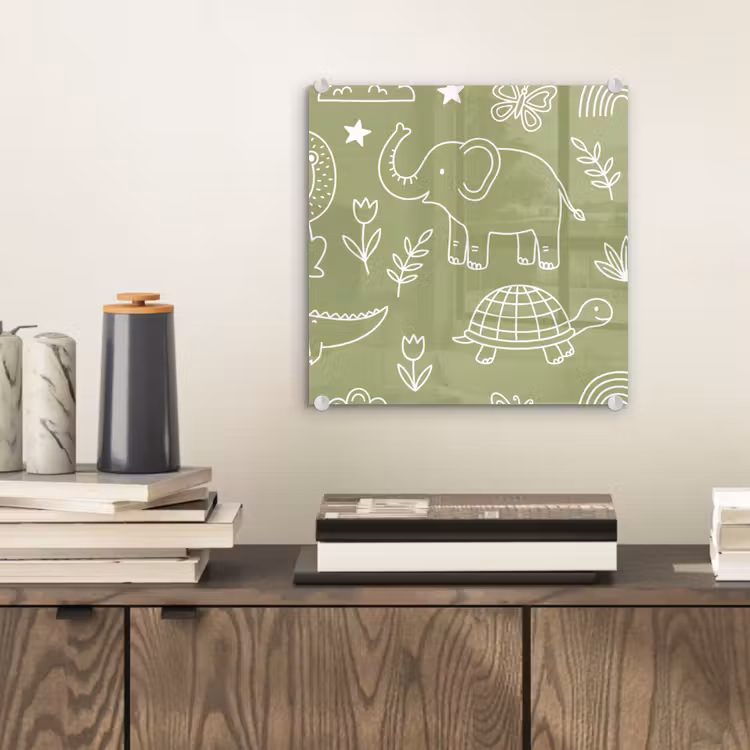 Glasbild - Tiere – Muster – Illustration – Natur – Grün — 2