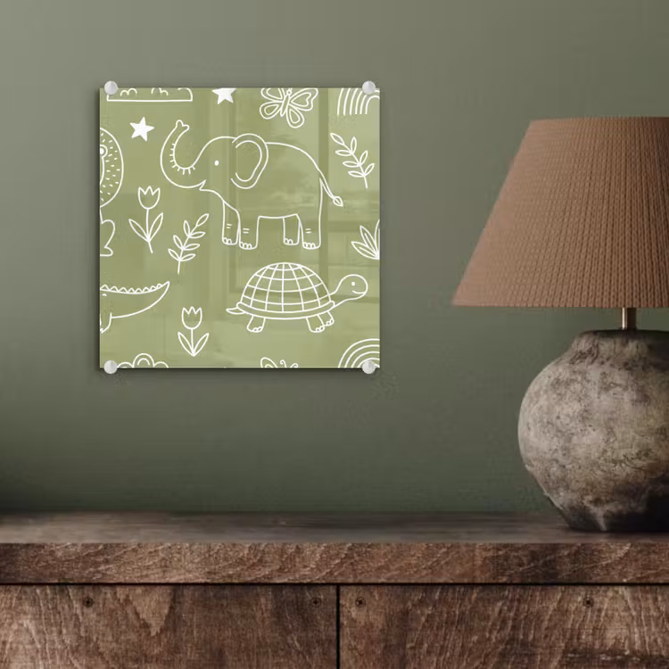 Glasbild - Tiere – Muster – Illustration – Natur – Grün — 4