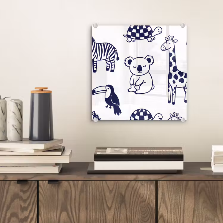Glasbild - Tiere – Muster – Kinderzimmer – Grafisch – Weiß-Blau — 2