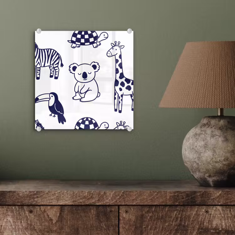 Glasbild - Tiere – Muster – Kinderzimmer – Grafisch – Weiß-Blau — 4