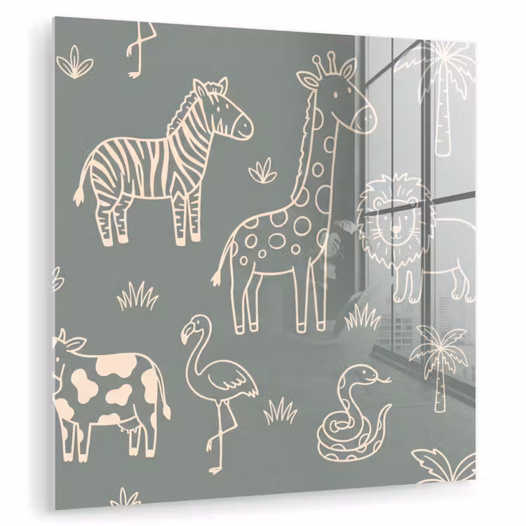 Glasbild - Tiere – Safari – Muster – Illustration – Grün — 1