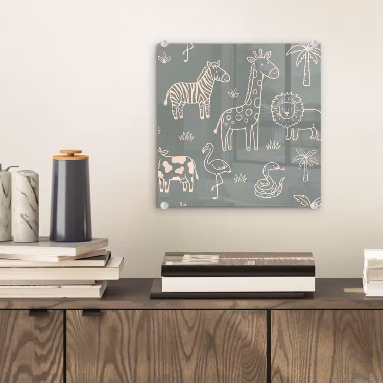 Glasbild - Tiere – Safari – Muster – Illustration – Grün — 2