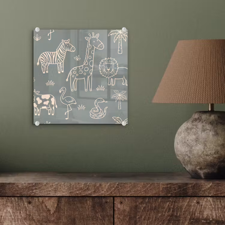 Glasbild - Tiere – Safari – Muster – Illustration – Grün — 4