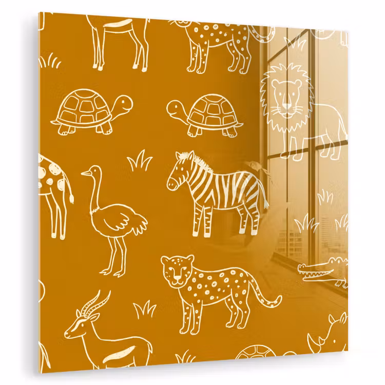 Glasbild - Tiere – Safari – Muster – Kindlich – Ocker — 1