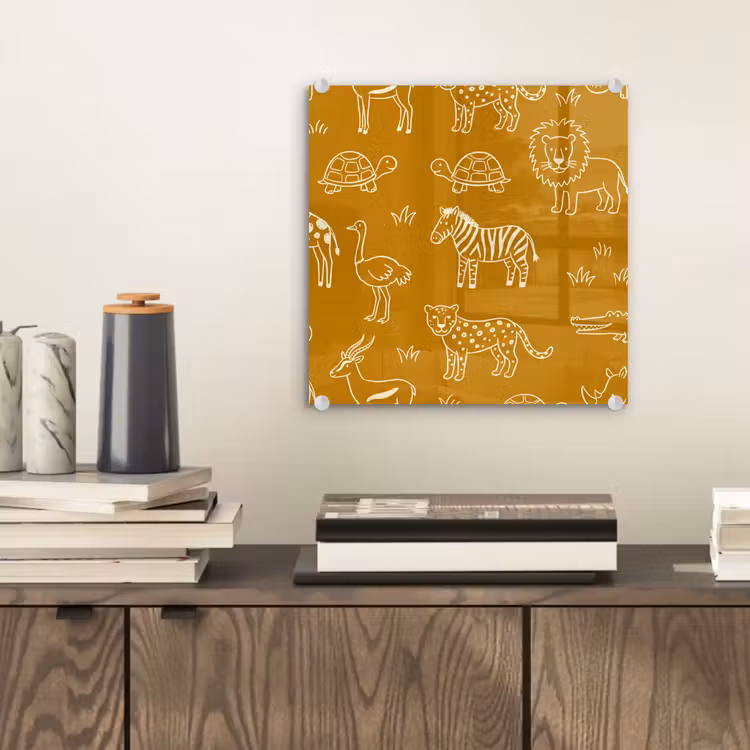 Glasbild - Tiere – Safari – Muster – Kindlich – Ocker — 2