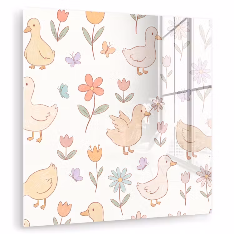 Glasbild - Vogel – Blumen – Muster – Pastell – Tiere — 1