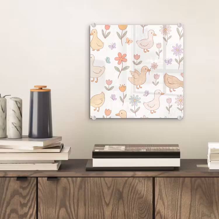 Glasbild - Vogel – Blumen – Muster – Pastell – Tiere — 2