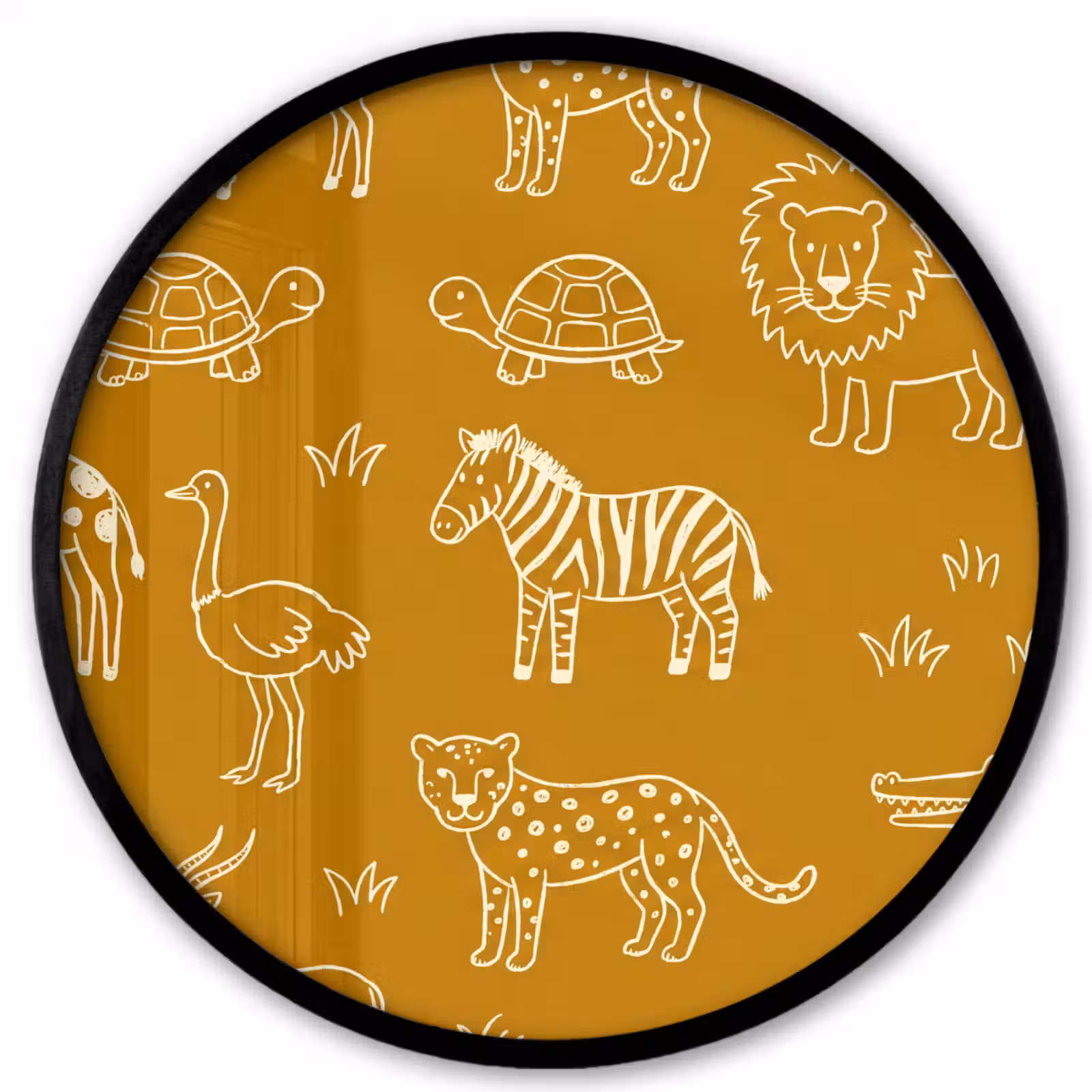Poster im Rahmen Rund - Tiere – Safari – Muster – Kindlich – Ocker — 1