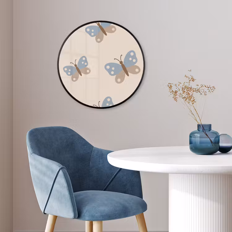 Poster im Rahmen Rund - Insekt – Schmetterlingsmuster – Abstrakt – Blau – Beige — 4