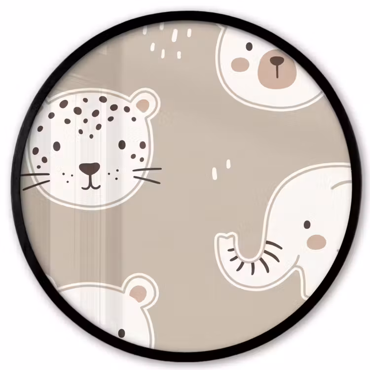 Poster im Rahmen Rund - Tiere – Muster – Illustration – Modern – Beige — 1