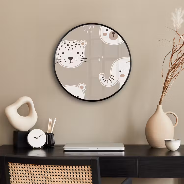 Poster im Rahmen Rund - Tiere – Muster – Illustration – Modern – Beige — 3