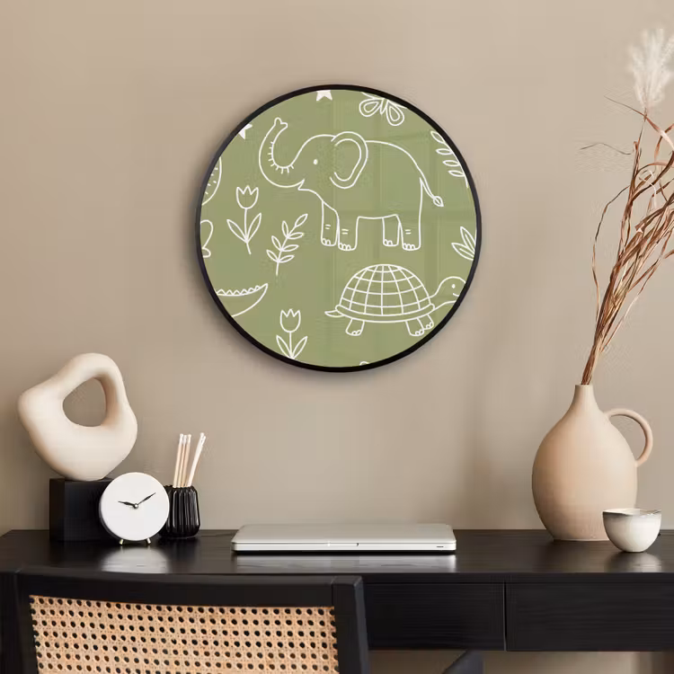Poster im Rahmen Rund - Tiere – Muster – Illustration – Natur – Grün — 3