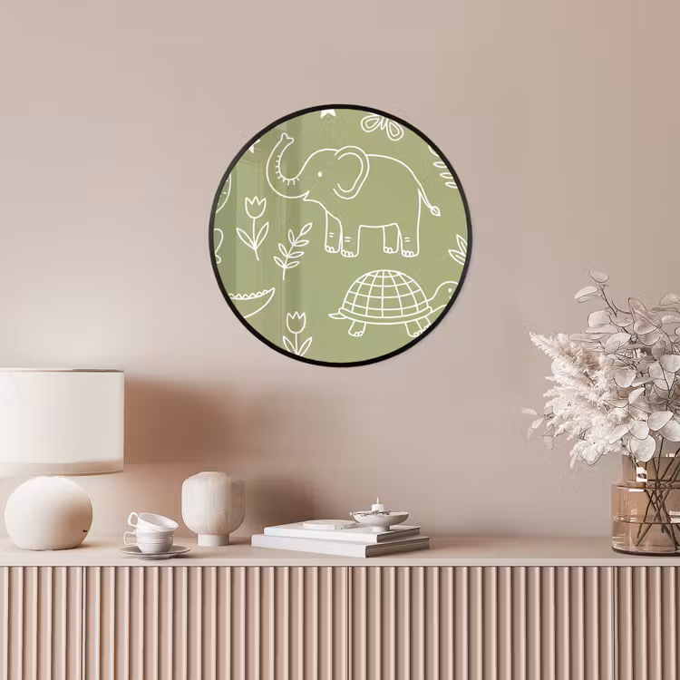 Poster im Rahmen Rund - Tiere – Muster – Illustration – Natur – Grün — 5