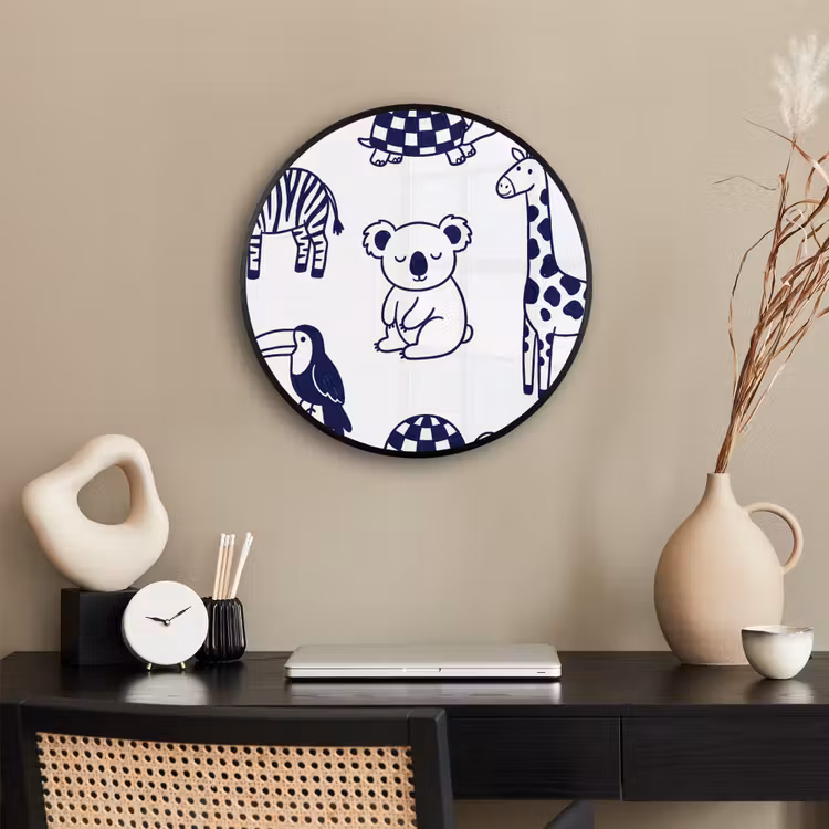 Poster im Rahmen Rund - Tiere – Muster – Kinderzimmer – Grafisch – Weiß-Blau — 3
